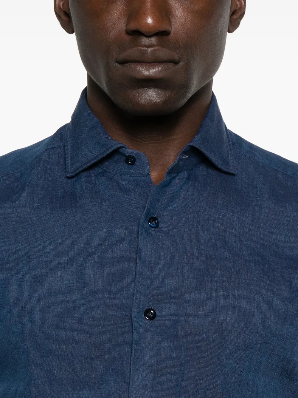 Mazzarelli Overhemd met uitgesneden kraag Blauw