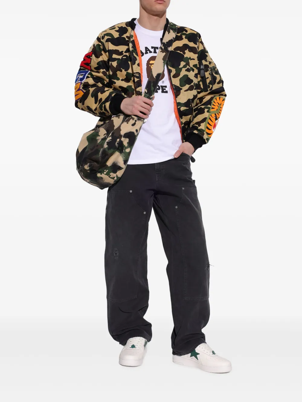 A BATHING APE leather-panelled sneakers White