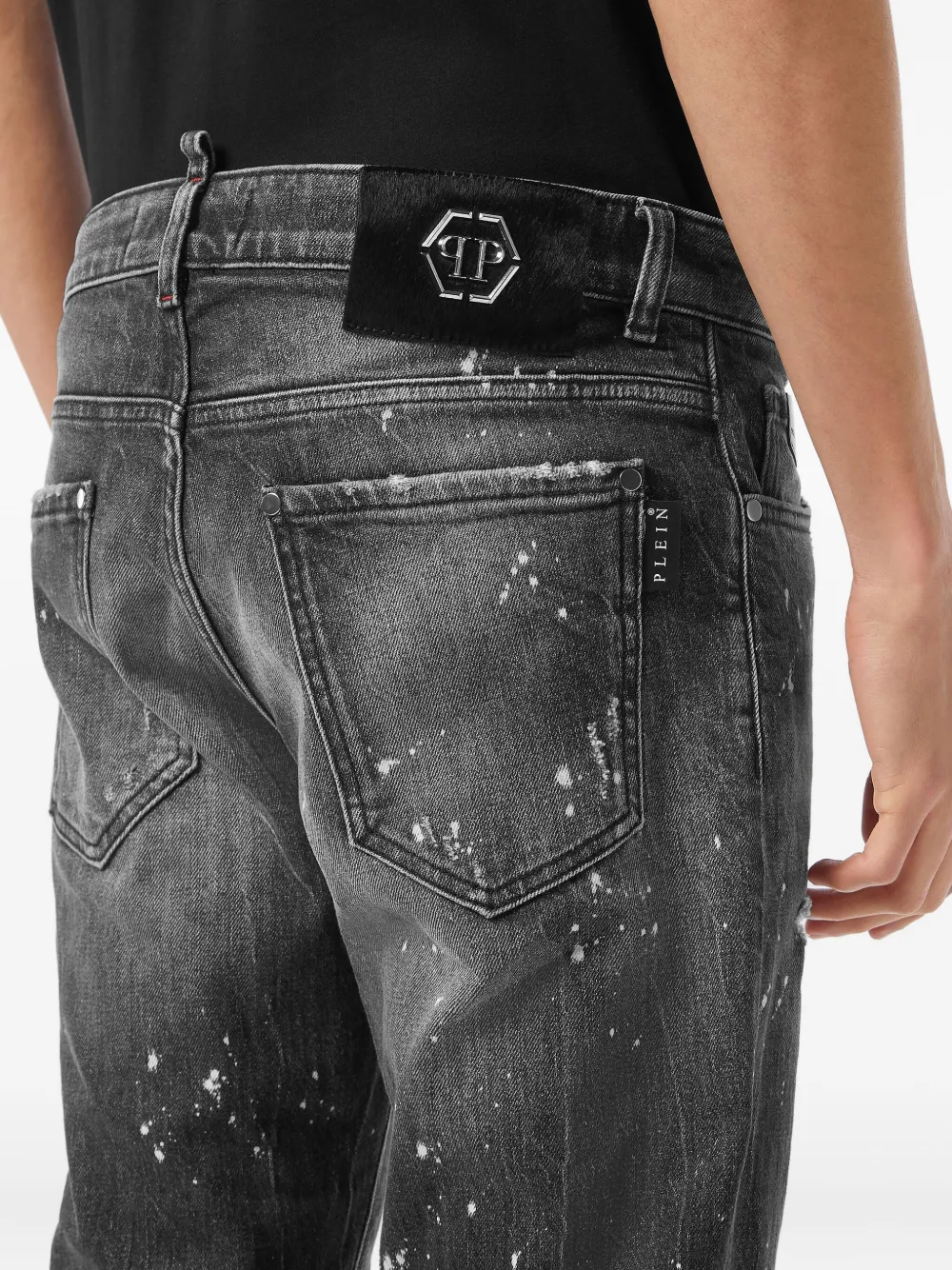 Philipp Plein Gerafelde jeans met verfspatten Grijs