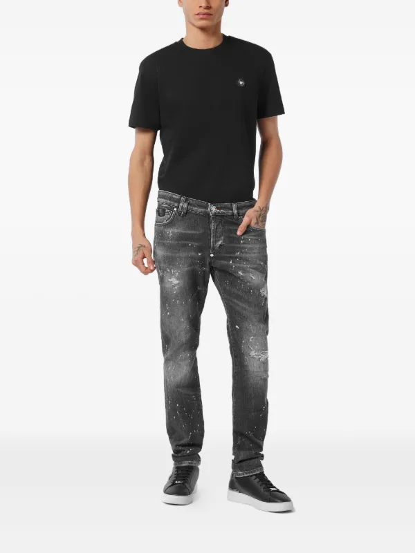 Distressed Jeans Black Paint Splatter Skinny Jeans Mens DSQUARED2