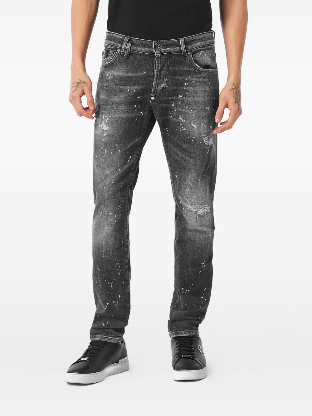 Philipp Plein Gerafelde jeans met verfspatten Grijs