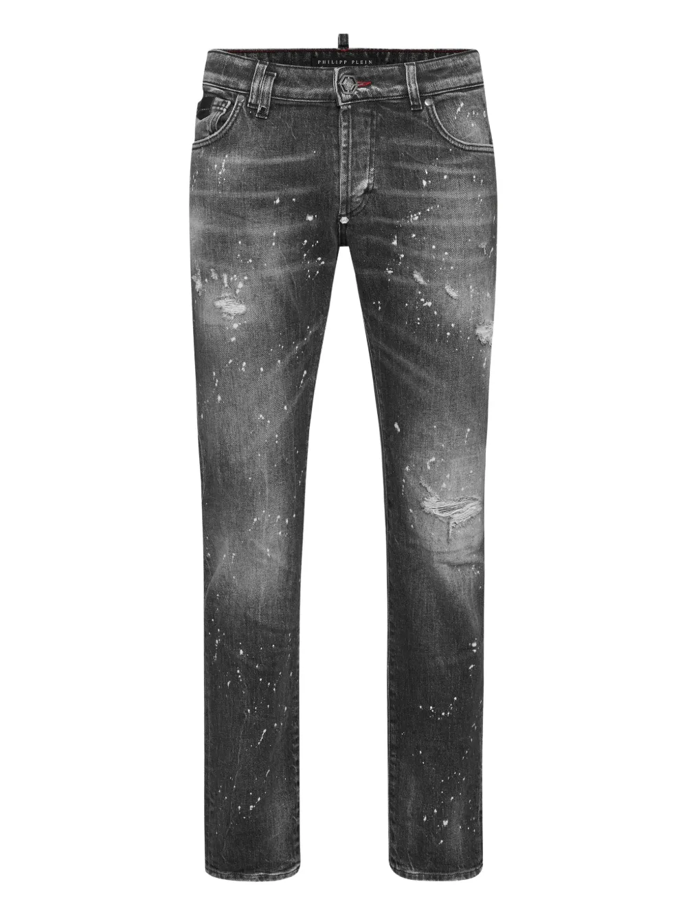 Philipp Plein Gerafelde jeans met verfspatten Grijs