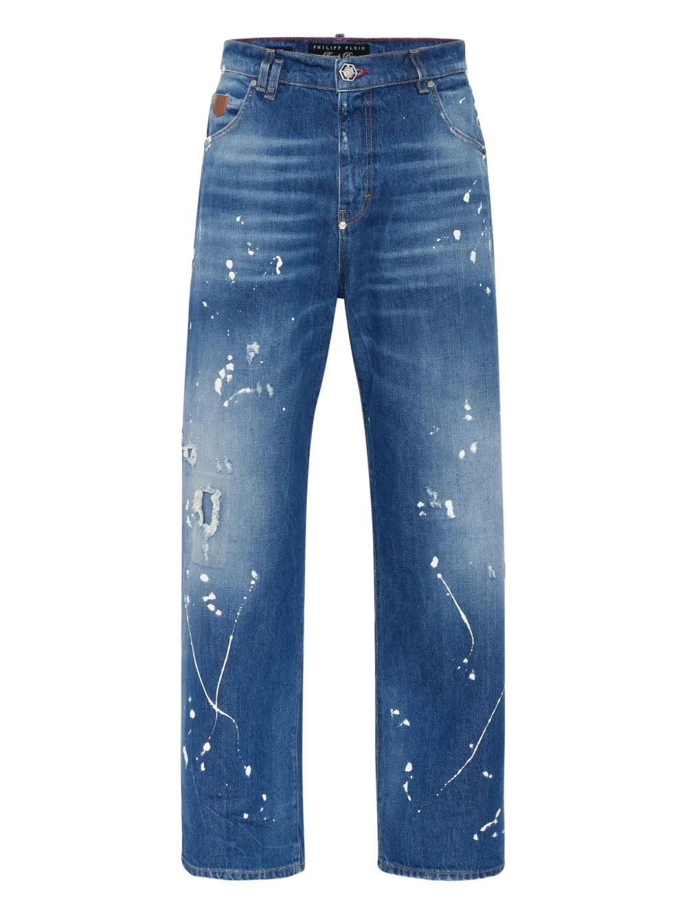 Philipp Plein Beach Boy Fit paint-splatter distressed jeans Blauw