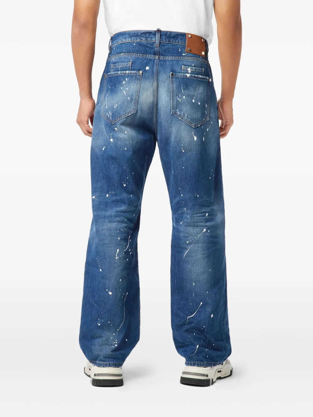Philipp Plein Beach Boy Fit paint-splatter distressed jeans Blauw