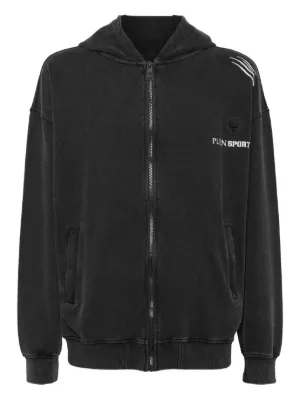 Versace Jeans Couture logo-embroidered zip-up Hoodie | Black