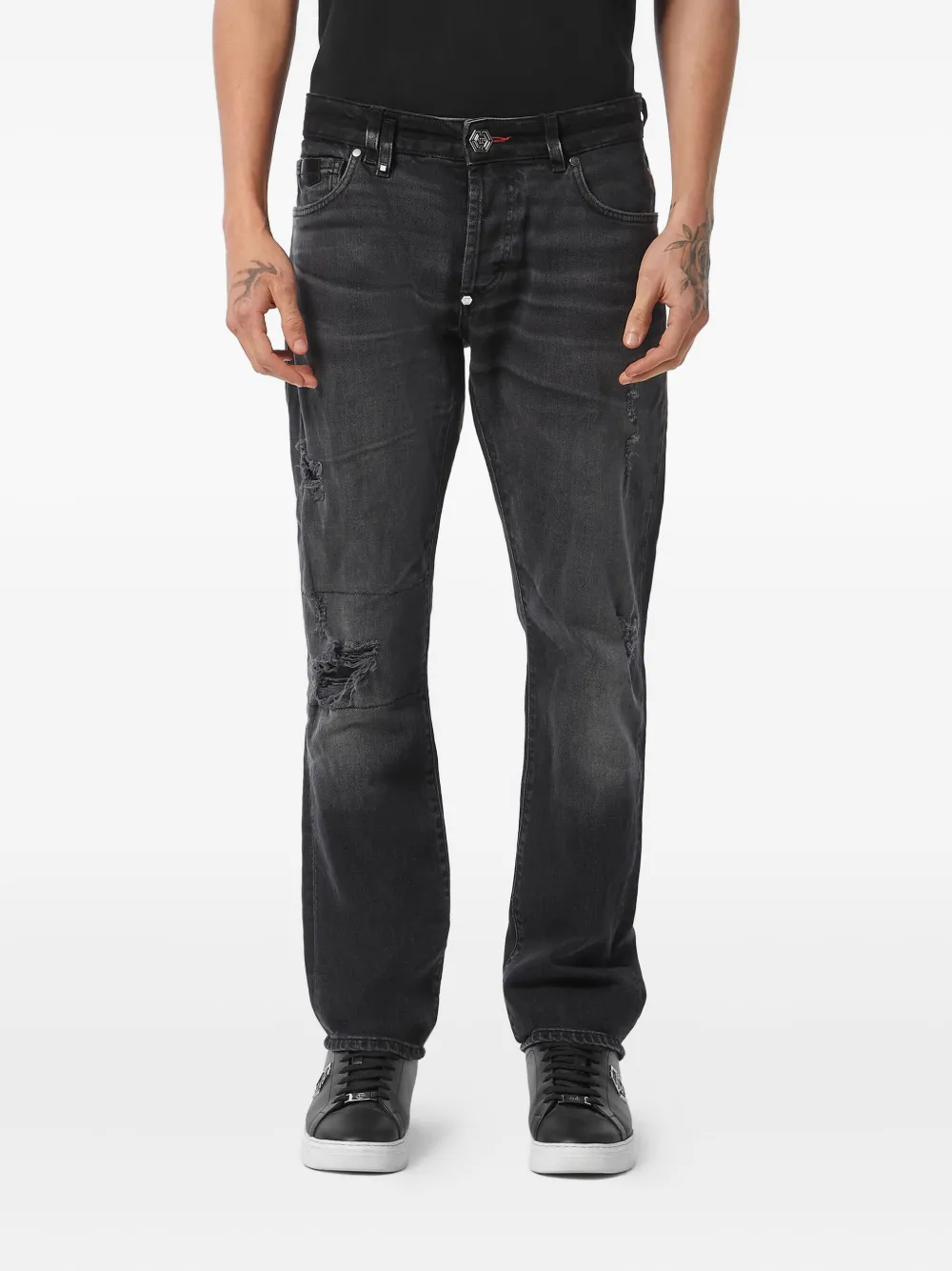 Philipp Plein Gerafelde jeans Zwart