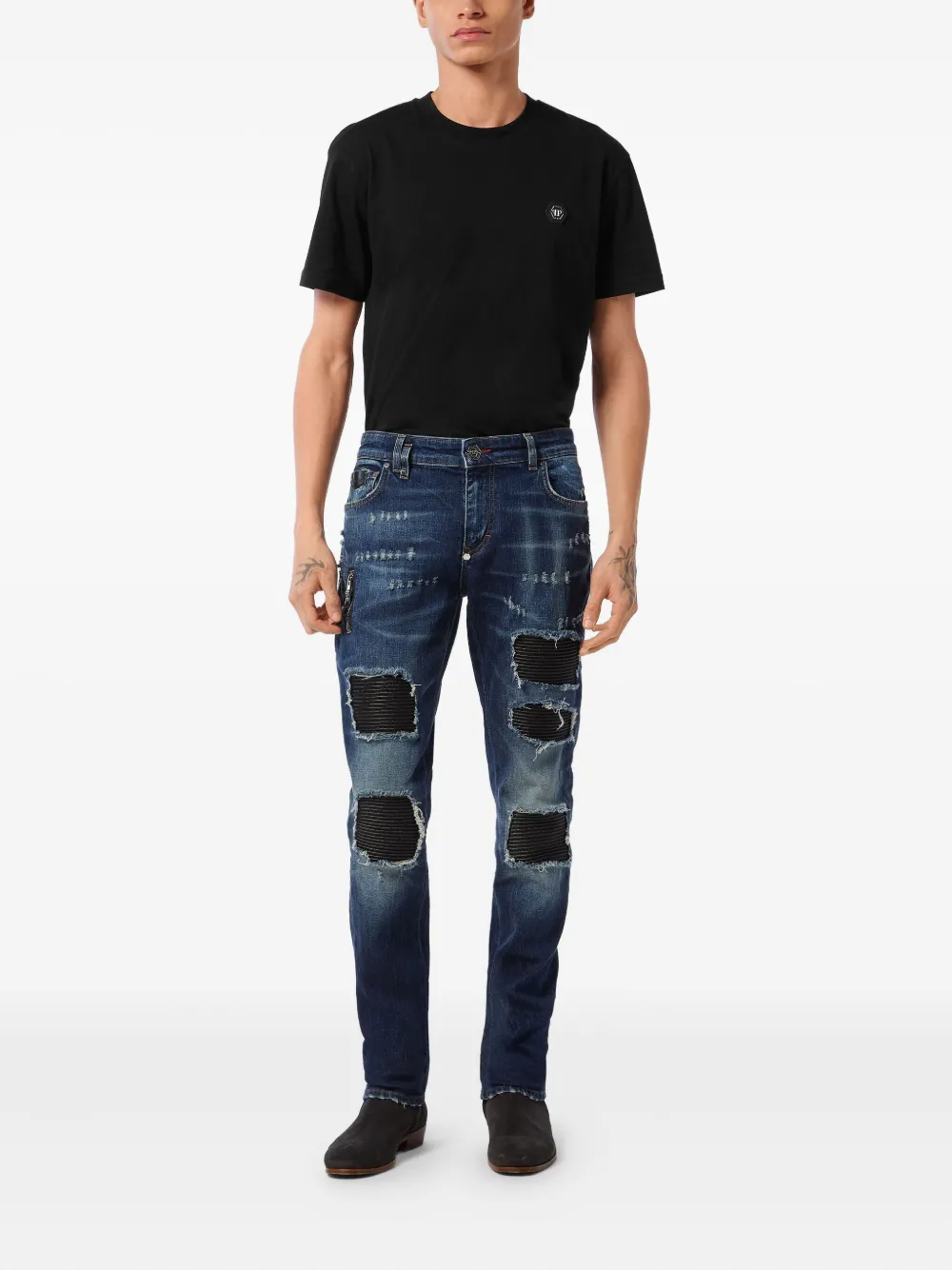 Philipp Plein Gerafelde jeans - Blauw