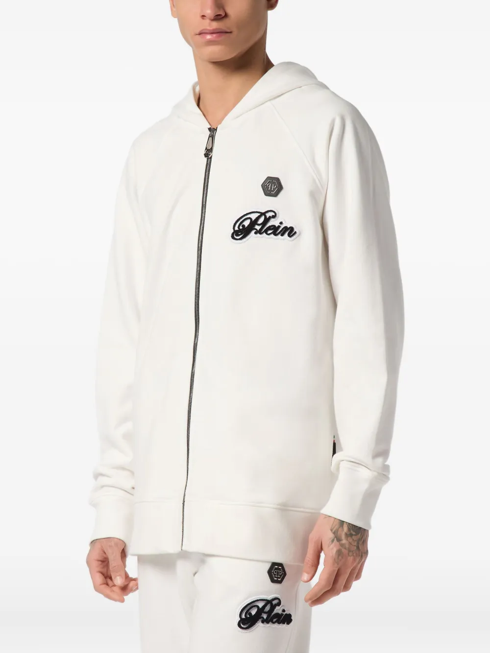 Philipp Plein Basic Signature Zip-up Hoodie In White