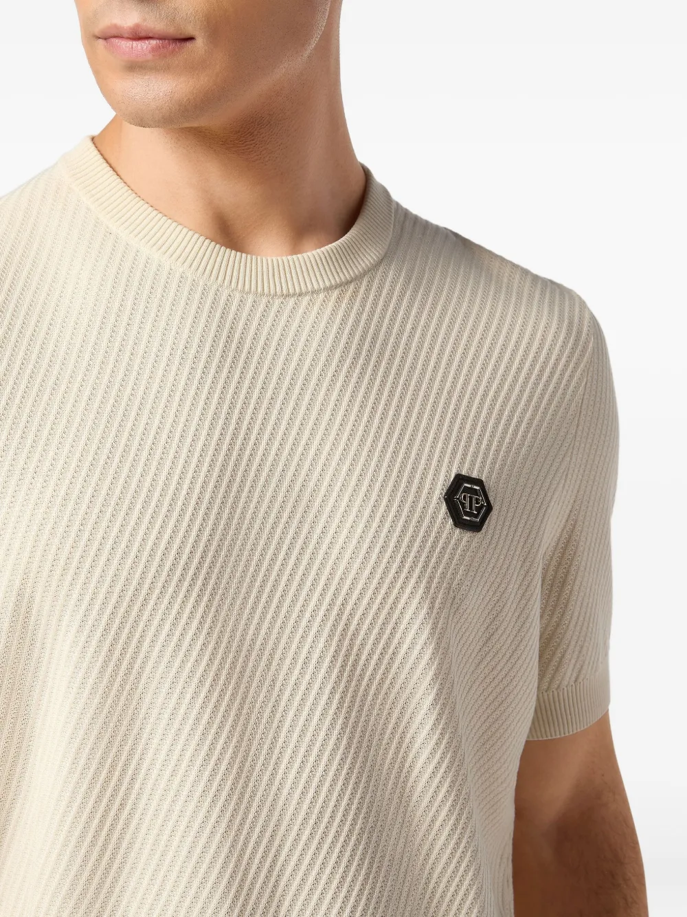 Philipp Plein Geribbelde trui met korte mouwen Beige