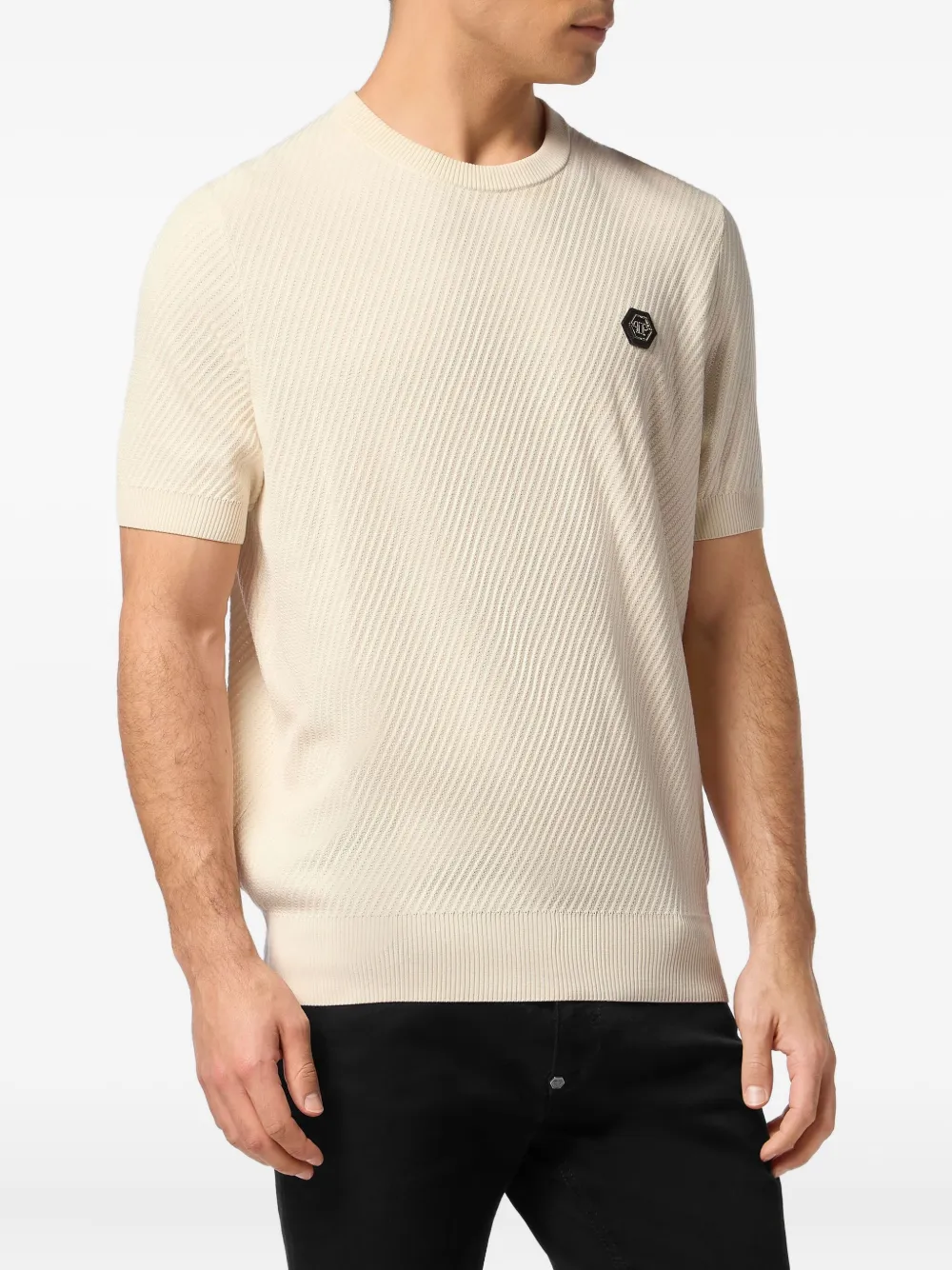 Philipp Plein Geribbelde trui met korte mouwen Beige