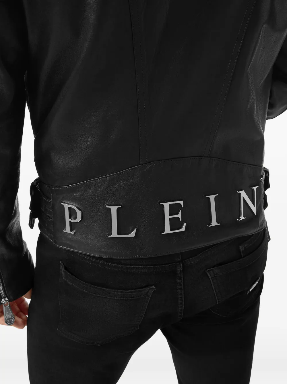 Philipp Plein Bikerjack met lammy kraag Zwart