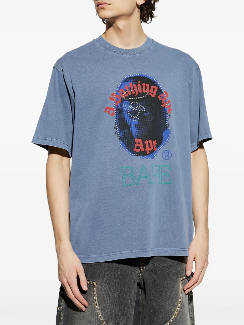 A BATHING APE Dye Rhinestone T-shirt Blauw