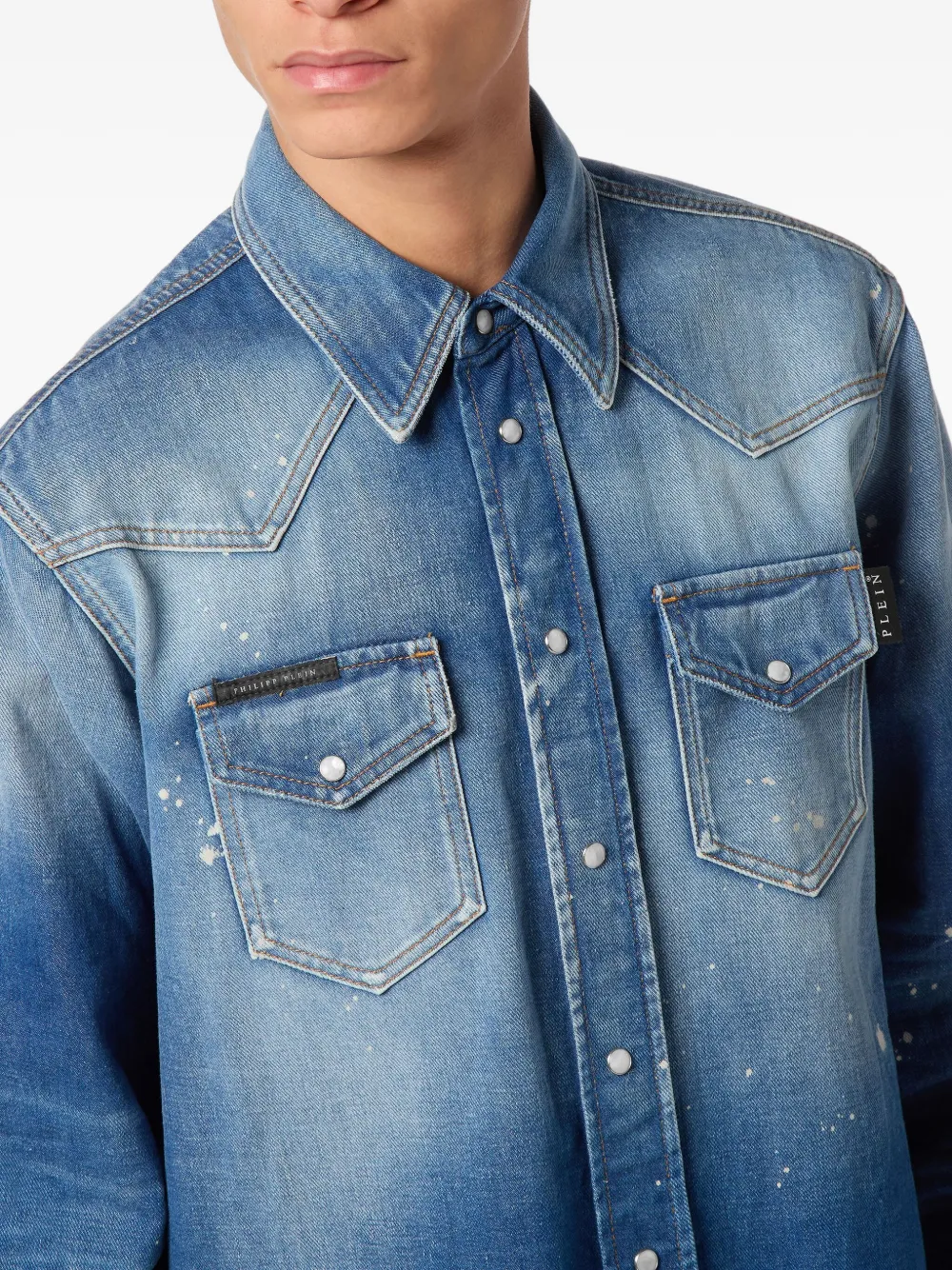 Philipp Plein Overhemd met verfspatten Blauw