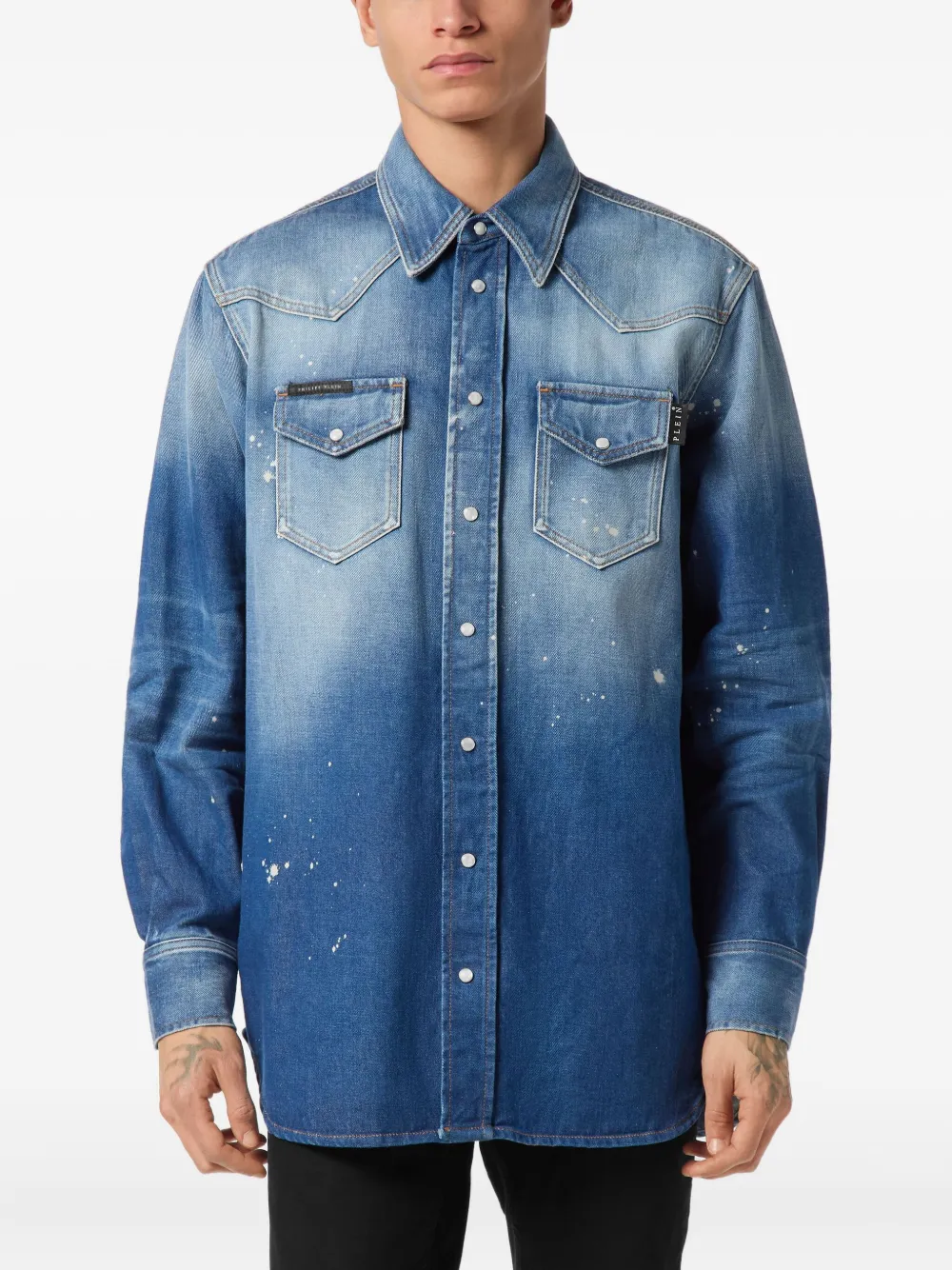 Philipp Plein Overhemd met verfspatten Blauw