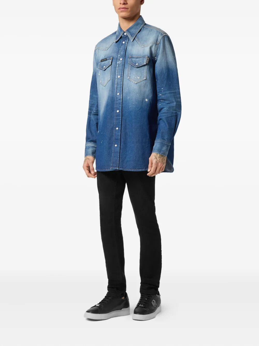 Philipp Plein Overhemd met verfspatten Blauw