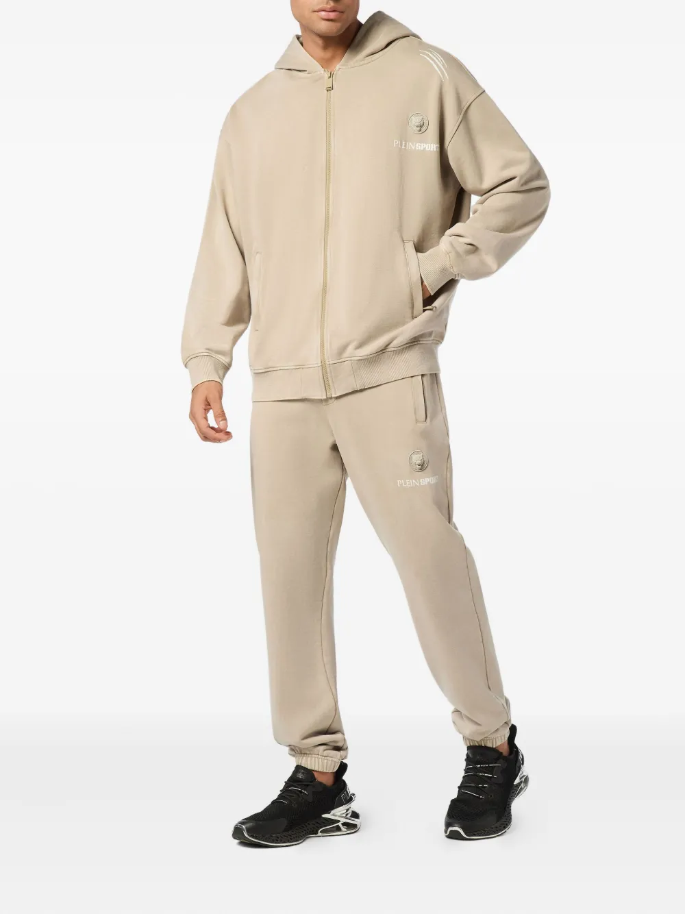 Plein Sport Graphic-print Zip-up Hoodie In Neutral