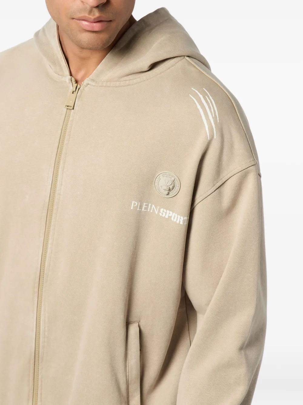 Plein Sport Graphic-print Zip-up Hoodie In Neutral