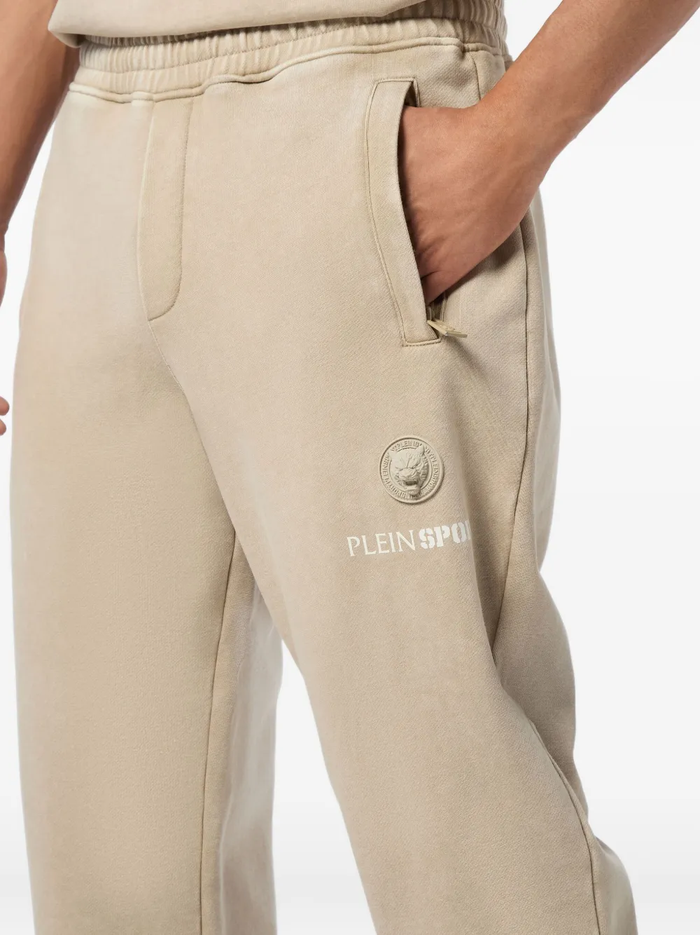 Plein Sport Logo-embroidered Cuffed Joggers In Neutral