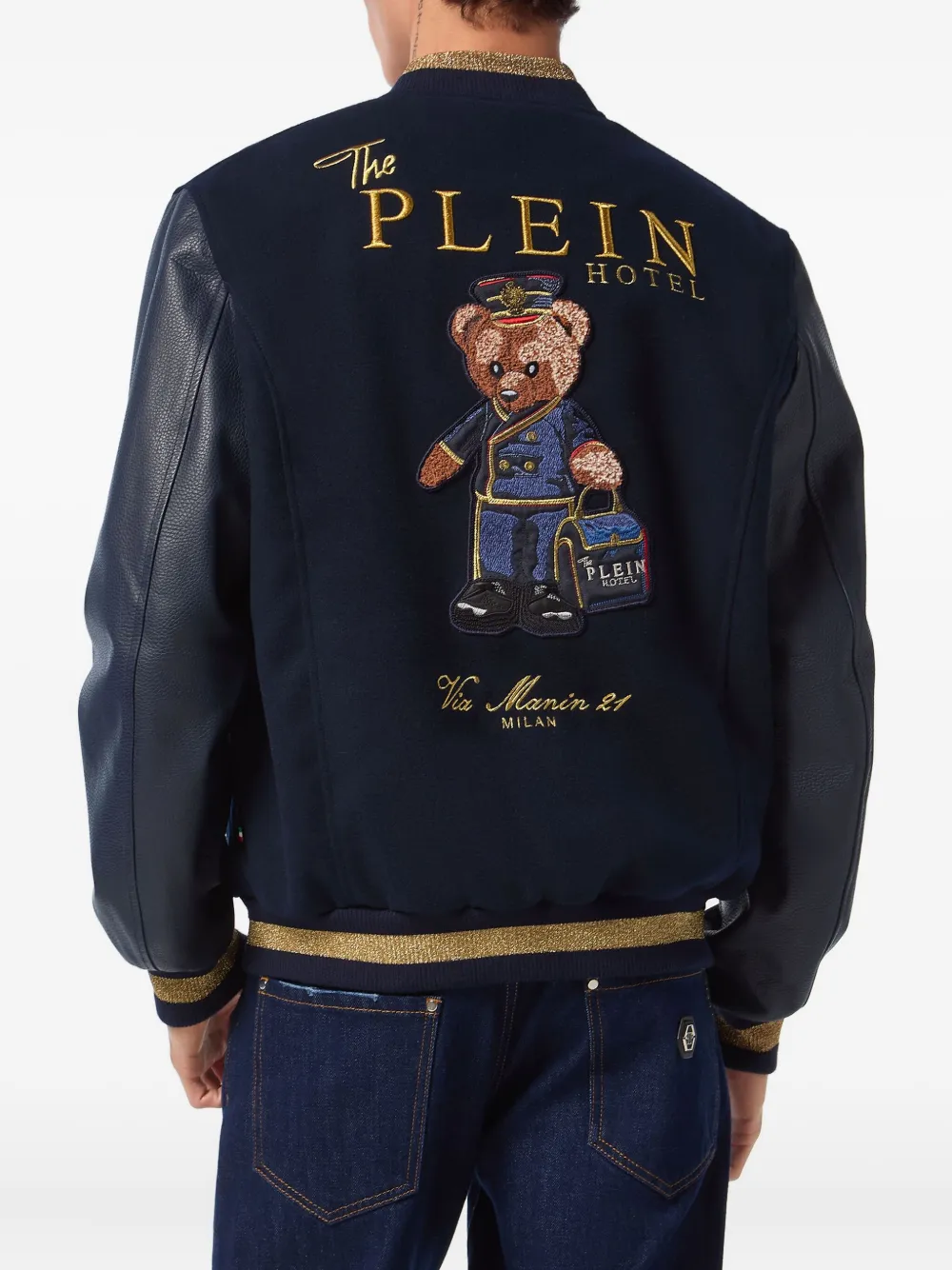 Philipp Plein Teddy Doorman jack met geborduurde beer Blauw