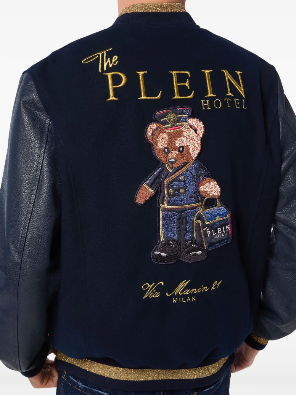 Philipp Plein Teddy Doorman jack met geborduurde beer Blauw
