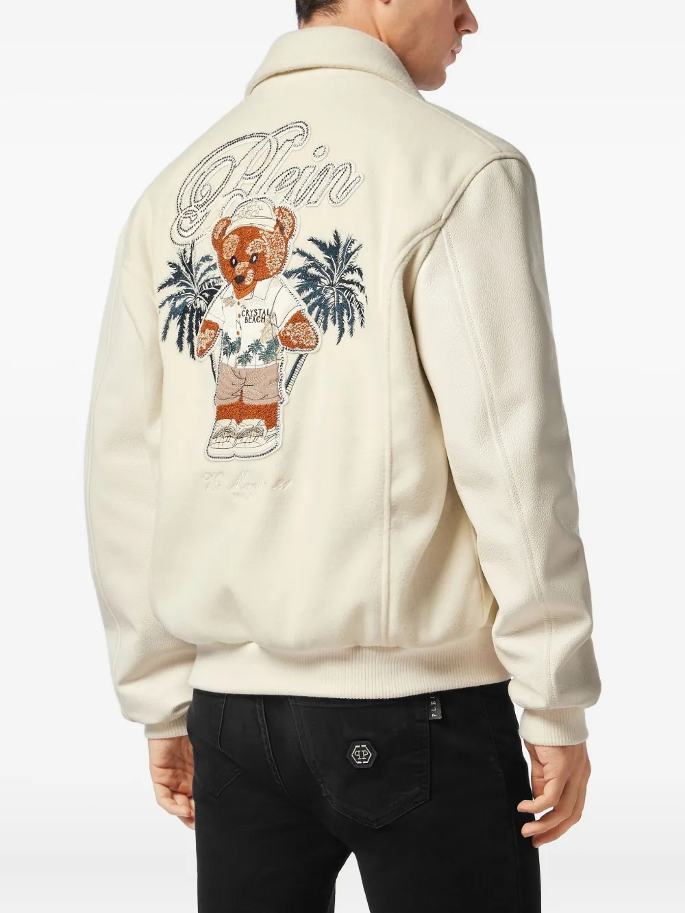 Philipp Plein Jack met geborduurde beer Beige