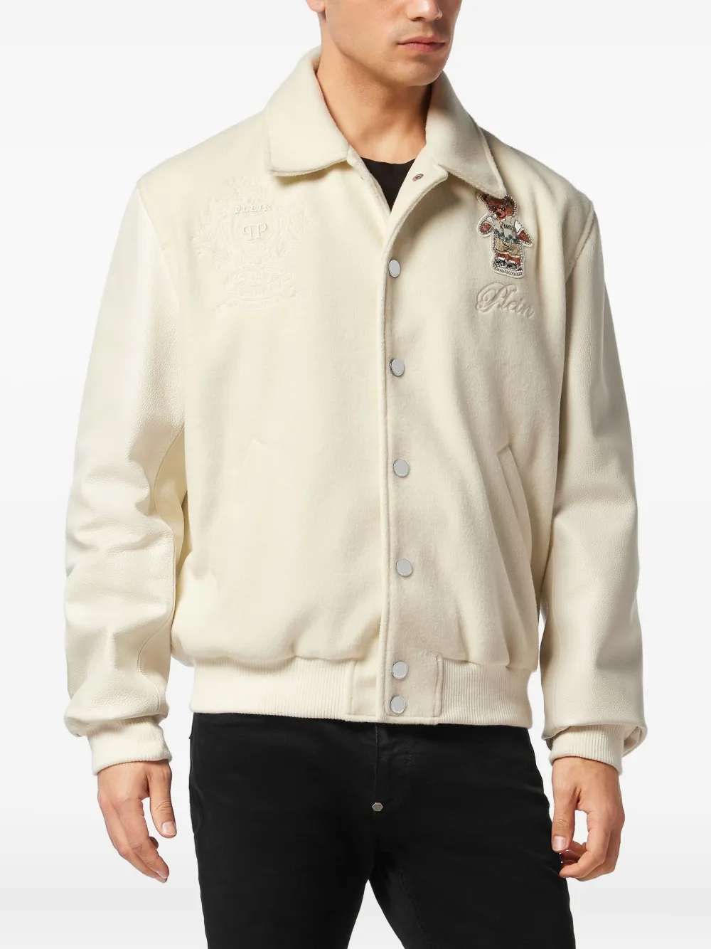 Philipp Plein Jack met geborduurde beer Beige