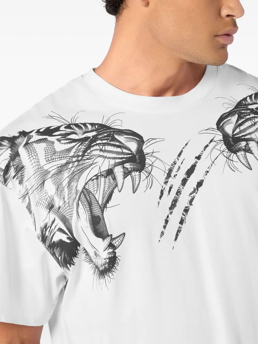 Plein Sport tiger-claw print cotton T-shirt Wit