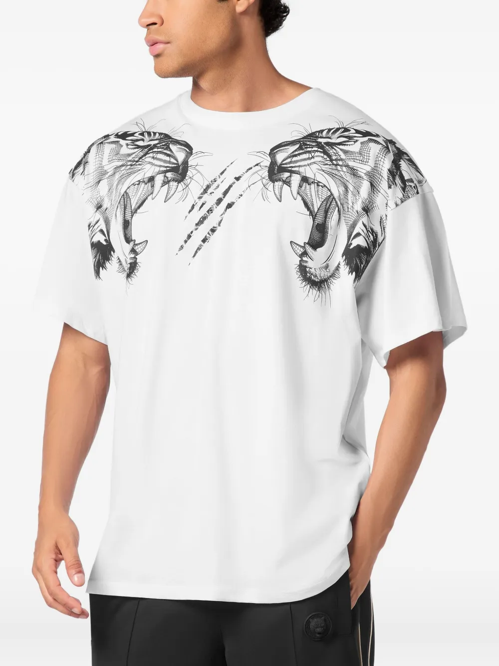 Plein Sport tiger-claw print cotton T-shirt Wit