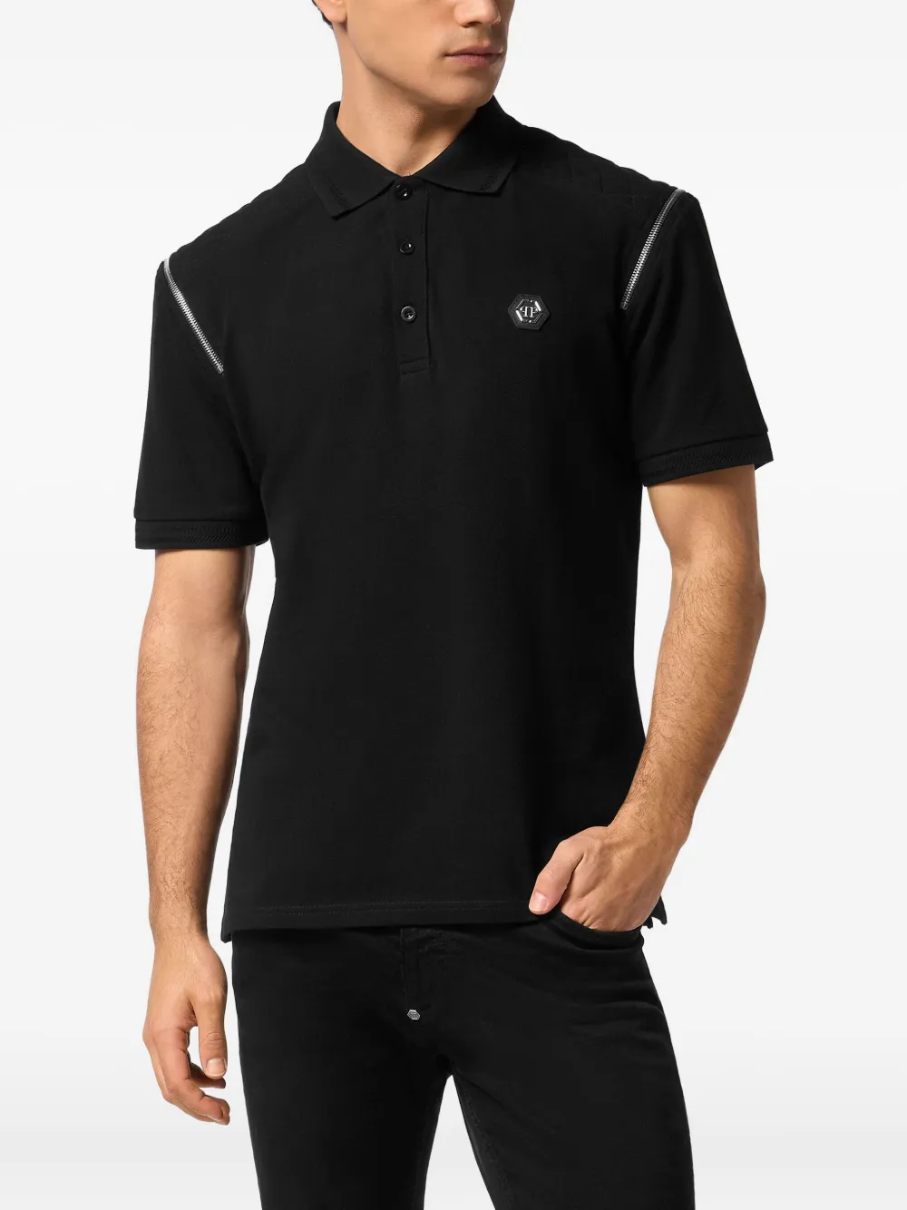 Philipp Plein Poloshirt met gewatteerde schouders - Zwart