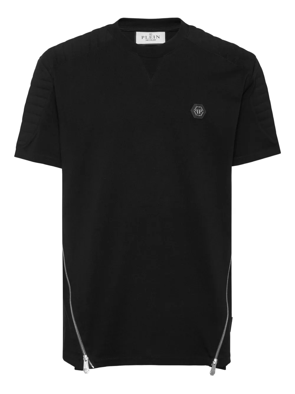 Philipp Plein T-shirt met ritsdetail en gewatteerde schouders Zwart