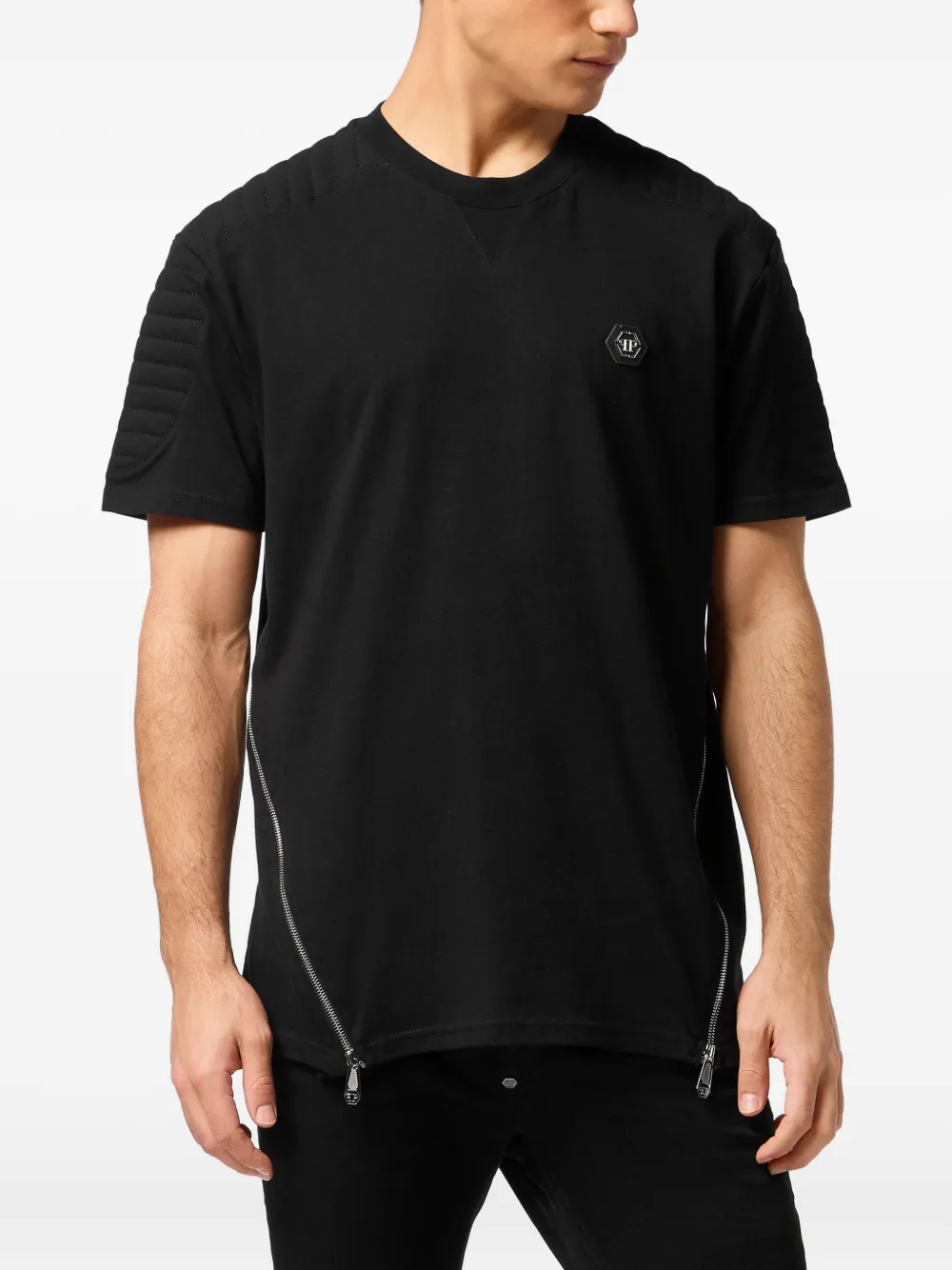 Philipp Plein T-shirt met ritsdetail en gewatteerde schouders Zwart