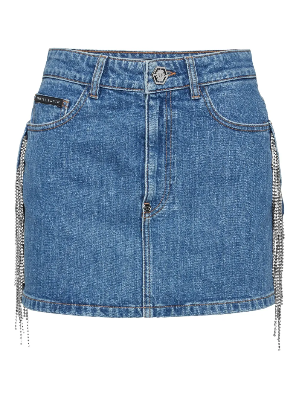 Philipp Plein Crystal-embellished Denim Mini Skirt In Blue