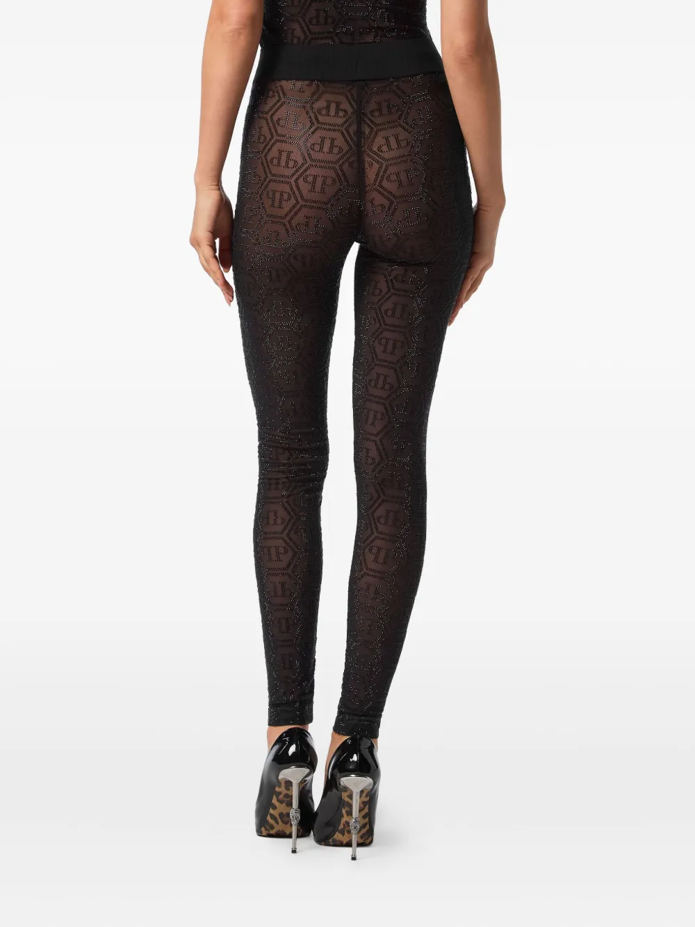 Philipp Plein Monogram Strass Leggings In Black
