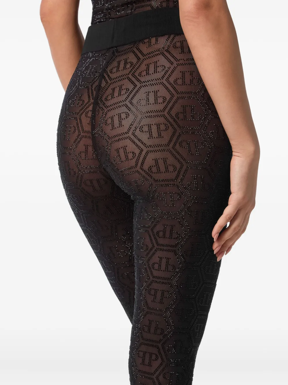 Philipp Plein Monogram Strass Leggings In Black
