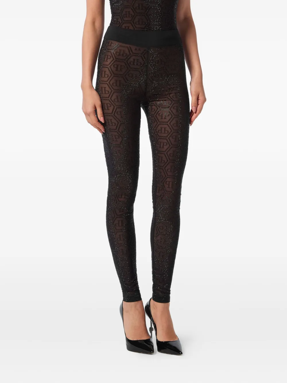 Philipp Plein Monogram Strass Leggings In Black