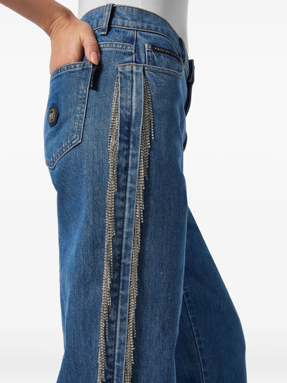 Philipp Plein Skater Fit Crystal jeans Blauw