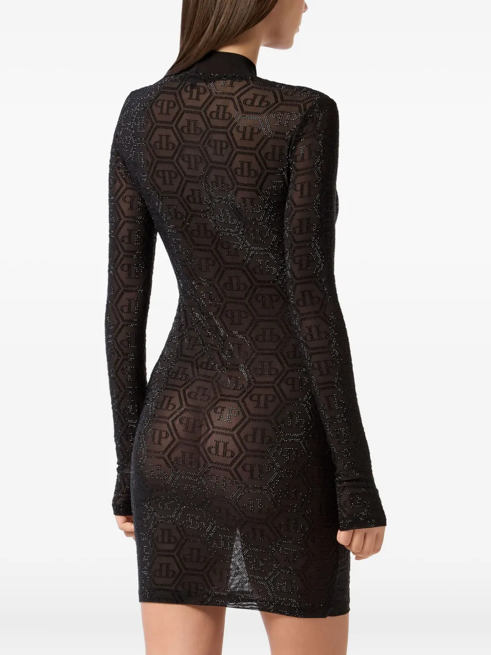 Philipp Plein Tulen mini-jurk met monogram en stras Zwart