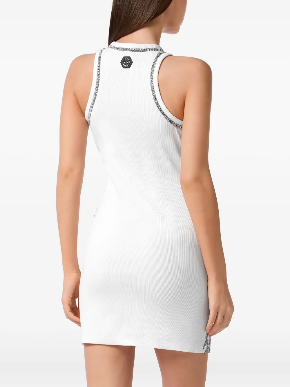 Philipp Plein Crystal Net Mini Dress In White