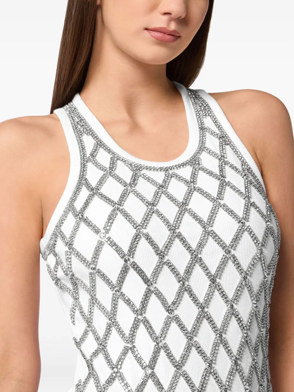 Philipp Plein Crystal Net Mini Dress In White