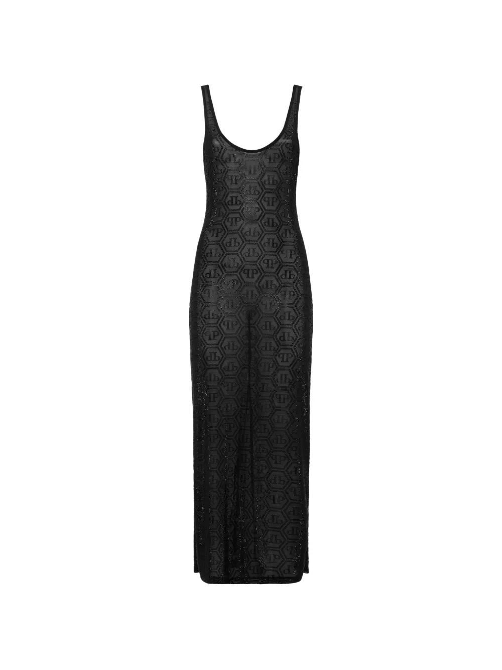 Philipp Plein Abito midi in tulle con monogramma e strass - Nero