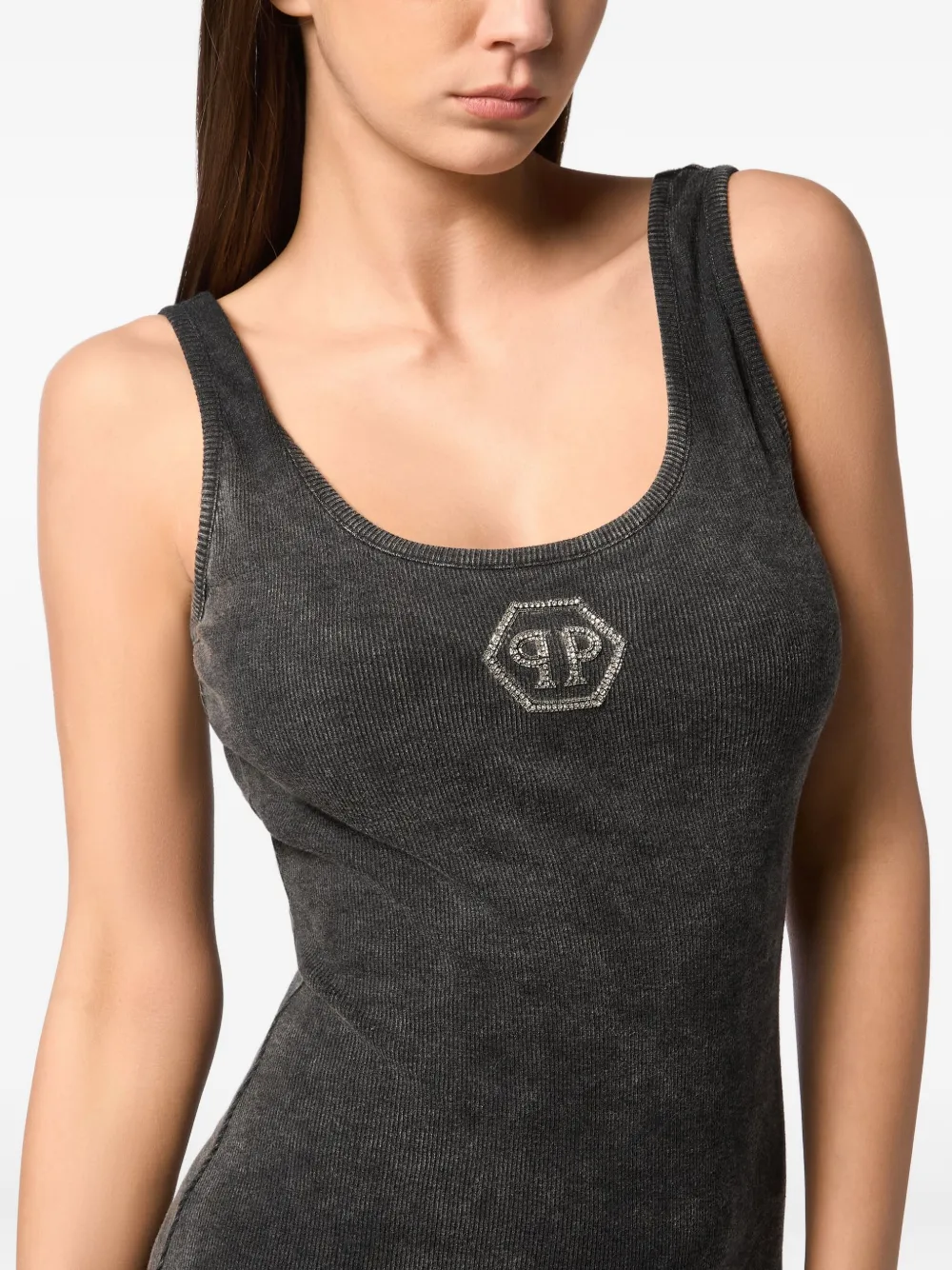 Philipp Plein Hexagon ribgebreide midi-jurk Grijs