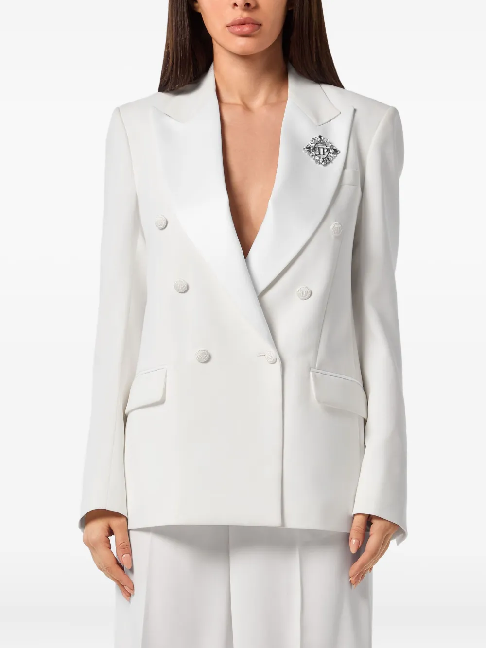 Philipp Plein Dame blazer met dubbele rij knopen Wit