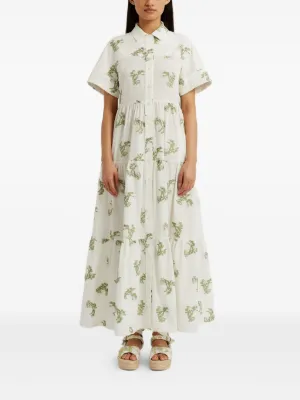 ■ERDEM (アーデム) フローラル デニム ミディ ドレス 国内発| ERDEM ラッフル&プリーツ フローラル ミディドレス
