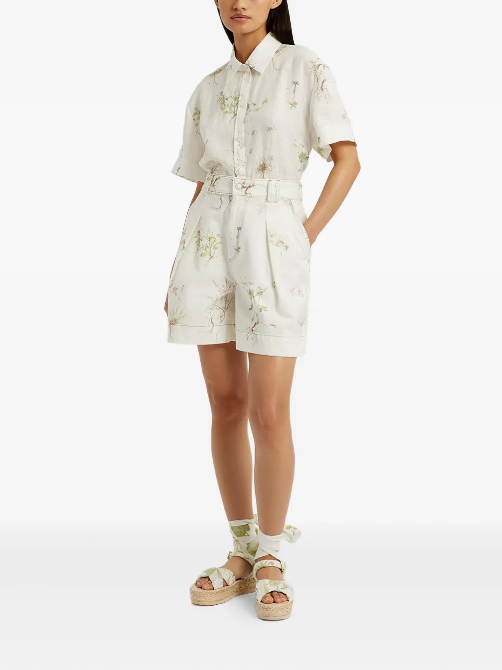 ERDEM FLORAL-PRINT DENIM SHORTS