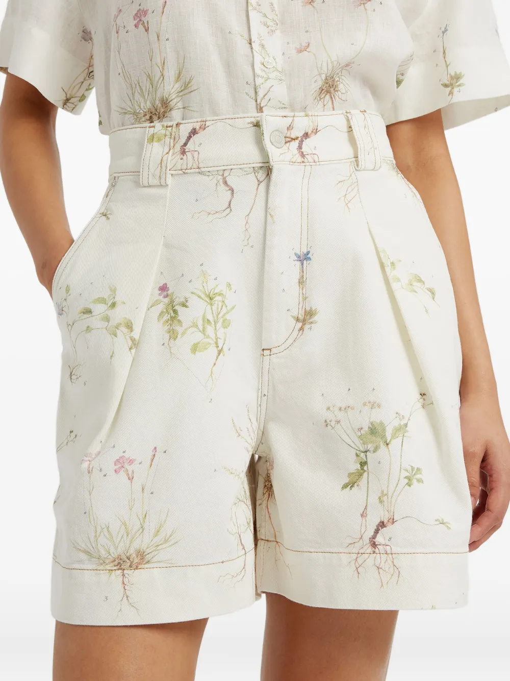 ERDEM FLORAL-PRINT DENIM SHORTS