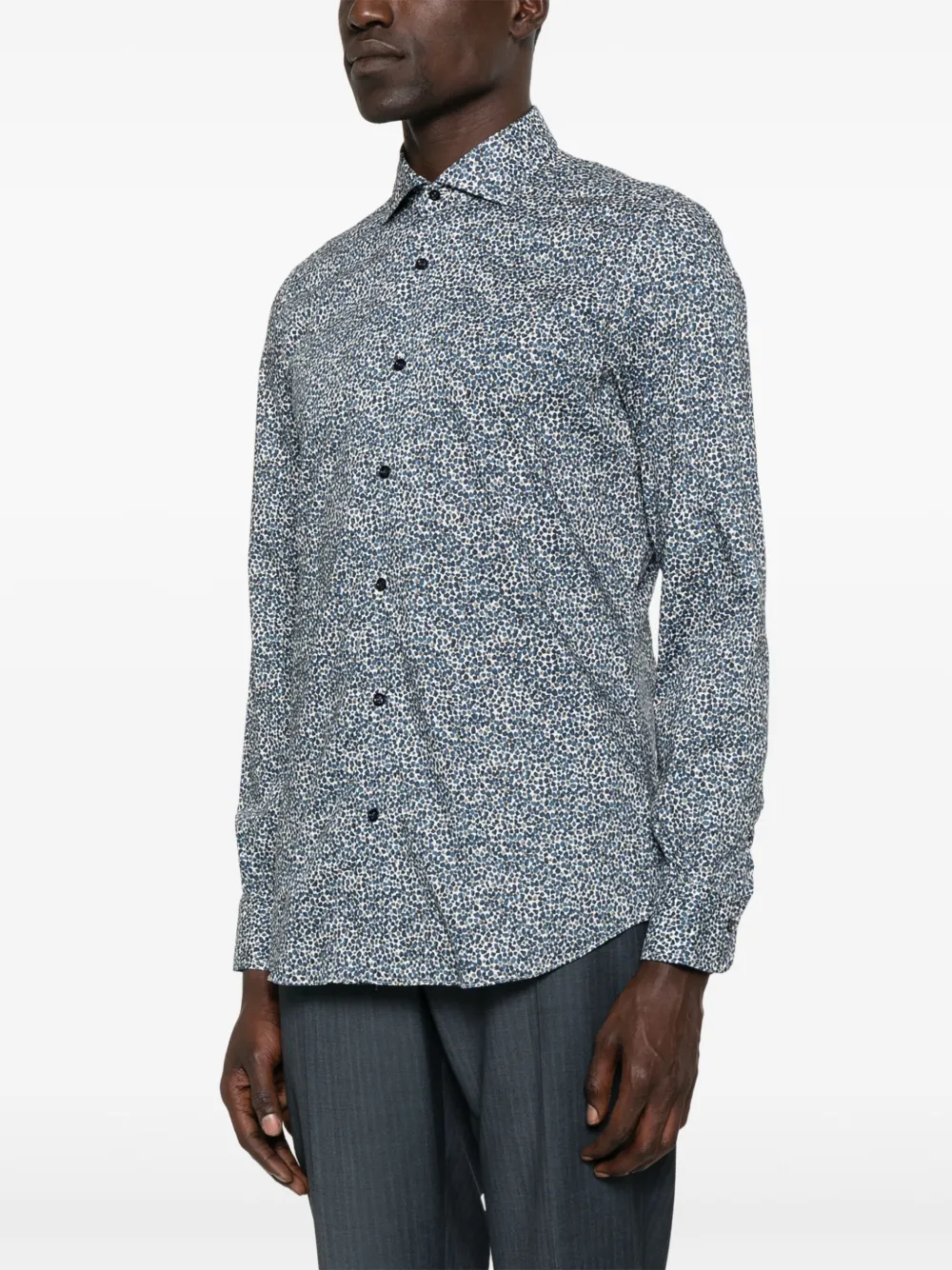 Mazzarelli Overhemd met abstracte print Blauw