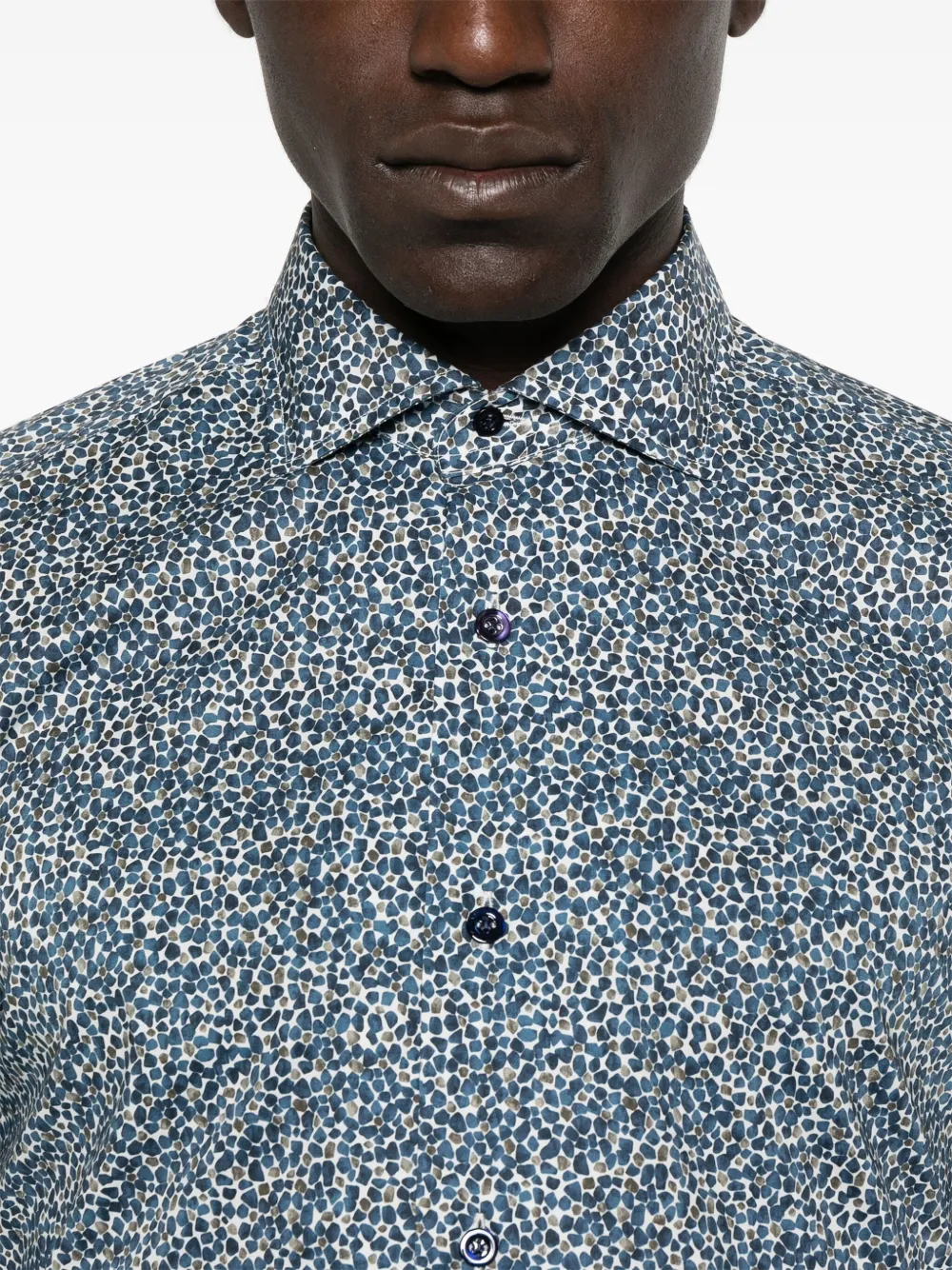 Mazzarelli Overhemd met abstracte print Blauw