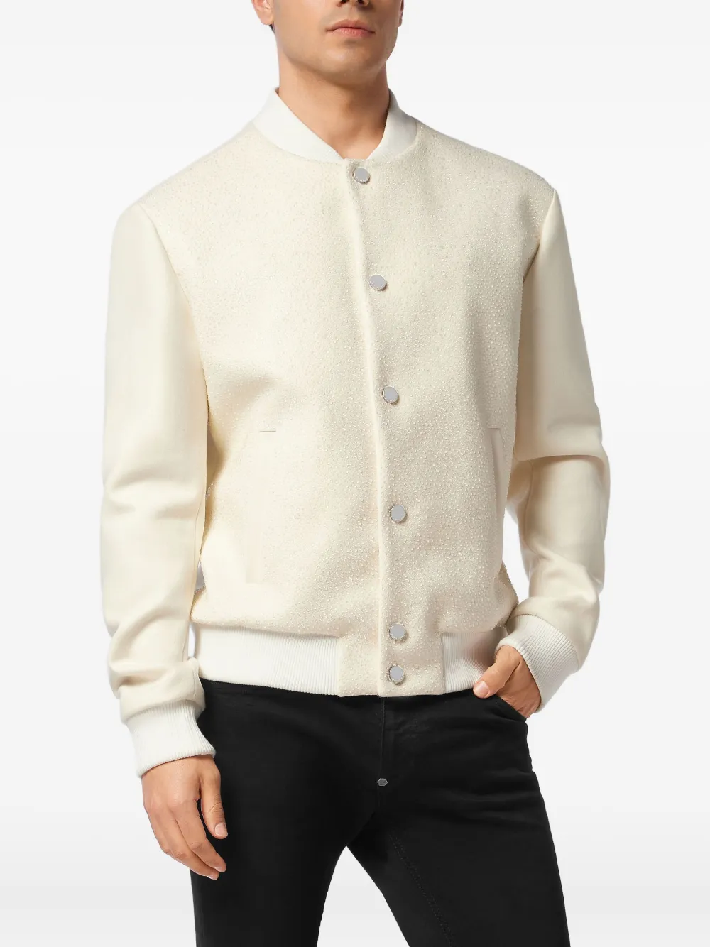 Philipp Plein Bomberjack verfraaid met stras Beige