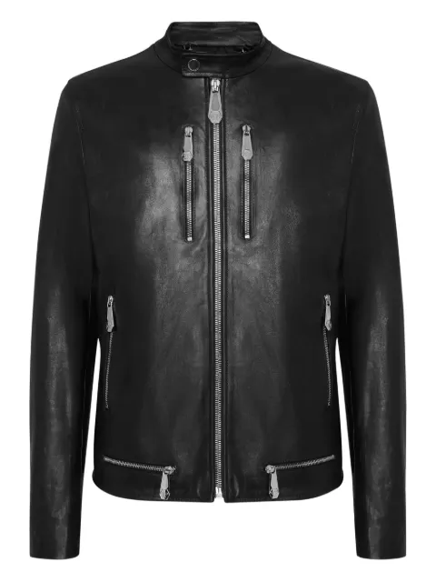 Philipp Plein Jaqueta de couro com zíper frontal