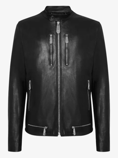 Philipp Plein leather zip-front jacket